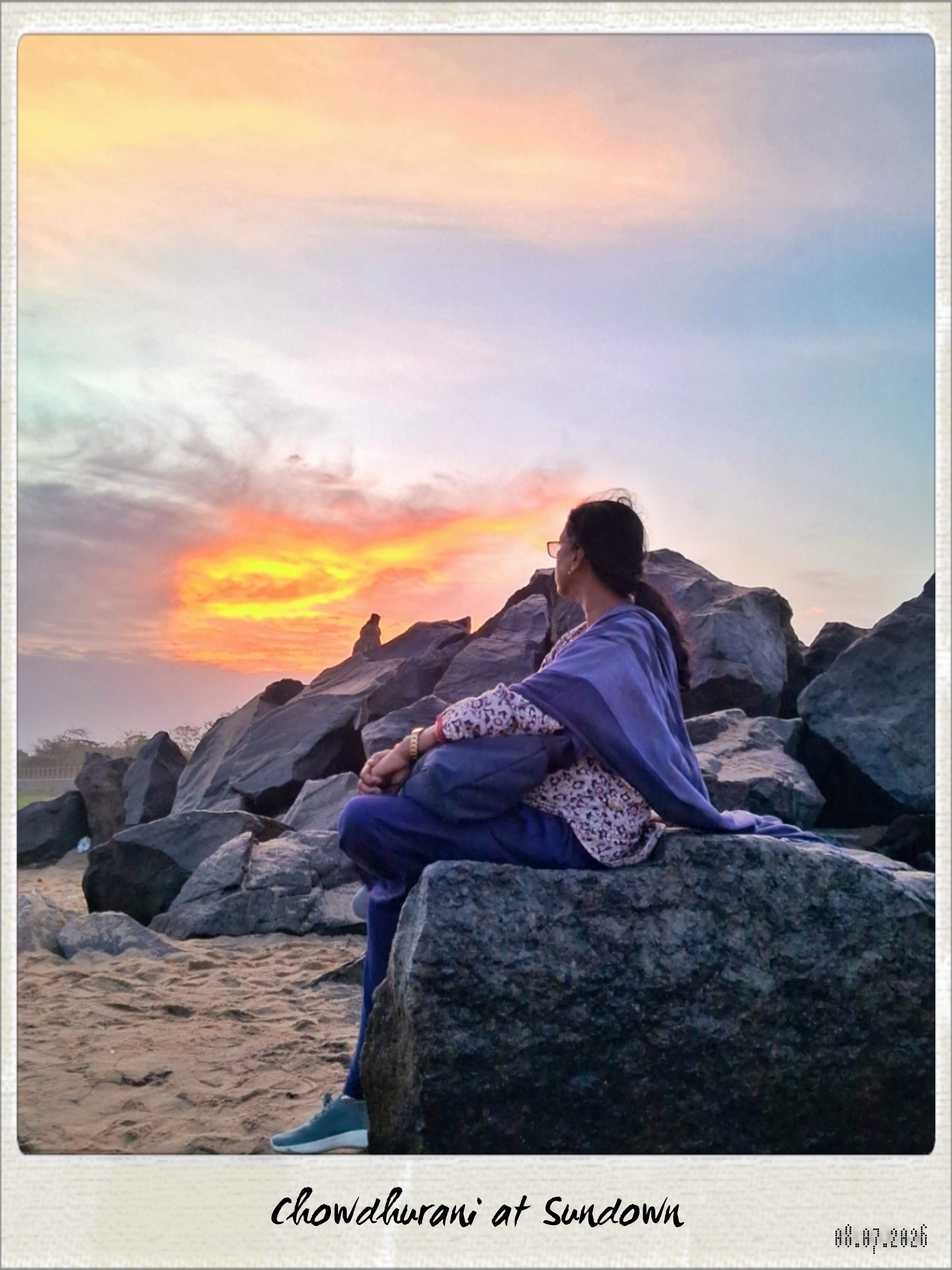 Sunset over Mahabalipuram beach